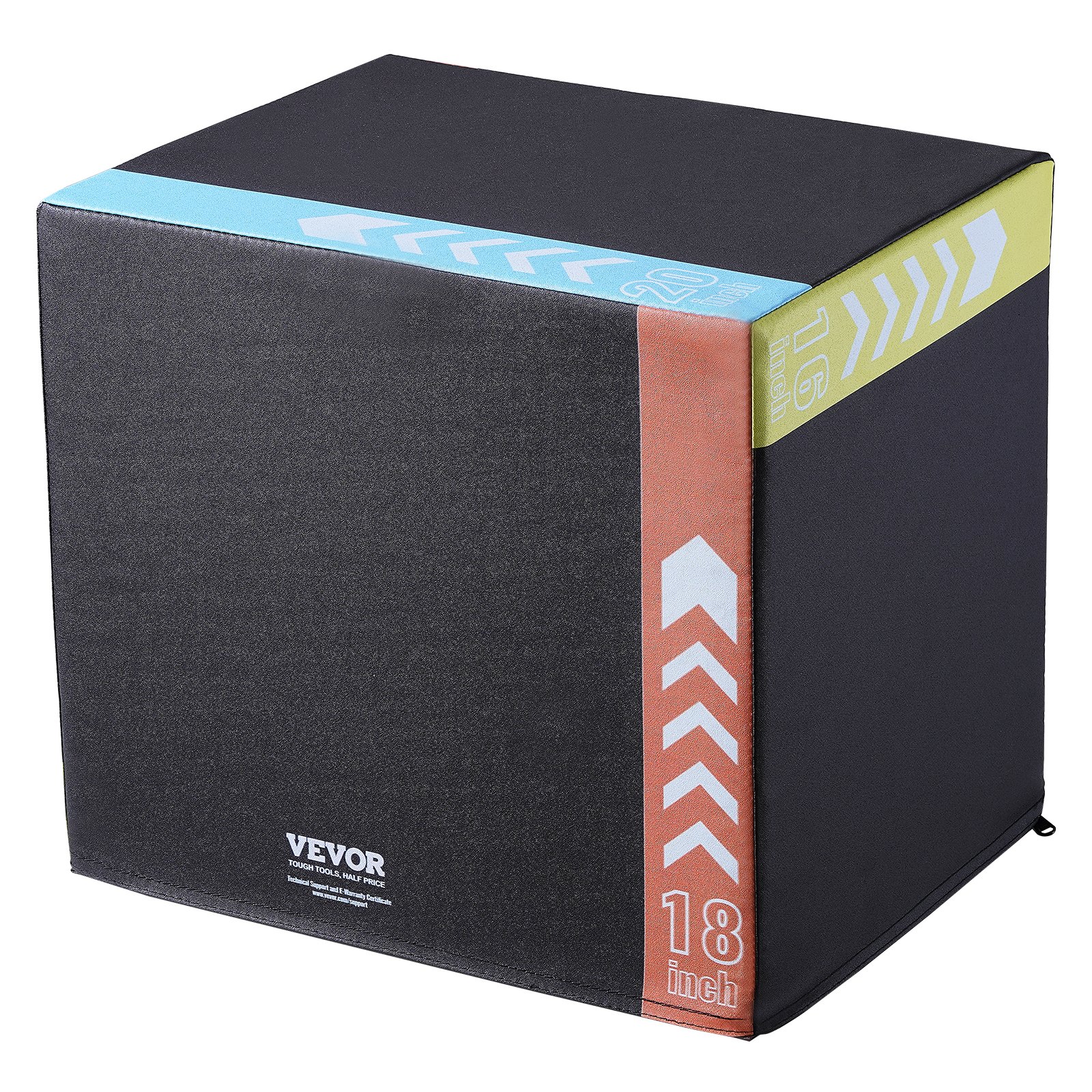 VEVOR 3-in-1 plyometrische jumpbox, 20/18/16 inch katoenen plyobox, draagvermogen 100 kg, antislip fitness-oefenbox voor thuis, springkrachttraining, zwart, verstelbare hoogte