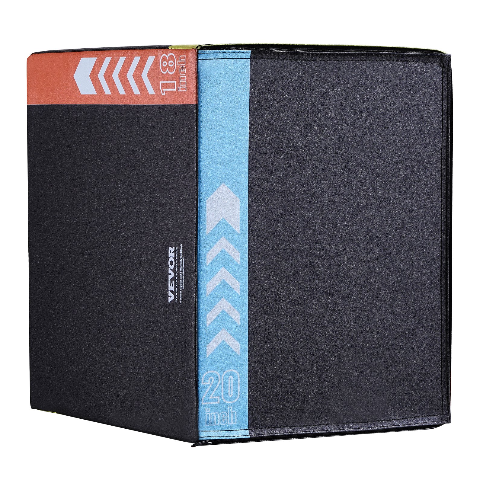VEVOR 3-in-1 plyometrische jumpbox, 20/18/16 inch katoenen plyobox, draagvermogen 100 kg, antislip fitness-oefenbox voor thuis, springkrachttraining, zwart, verstelbare hoogte