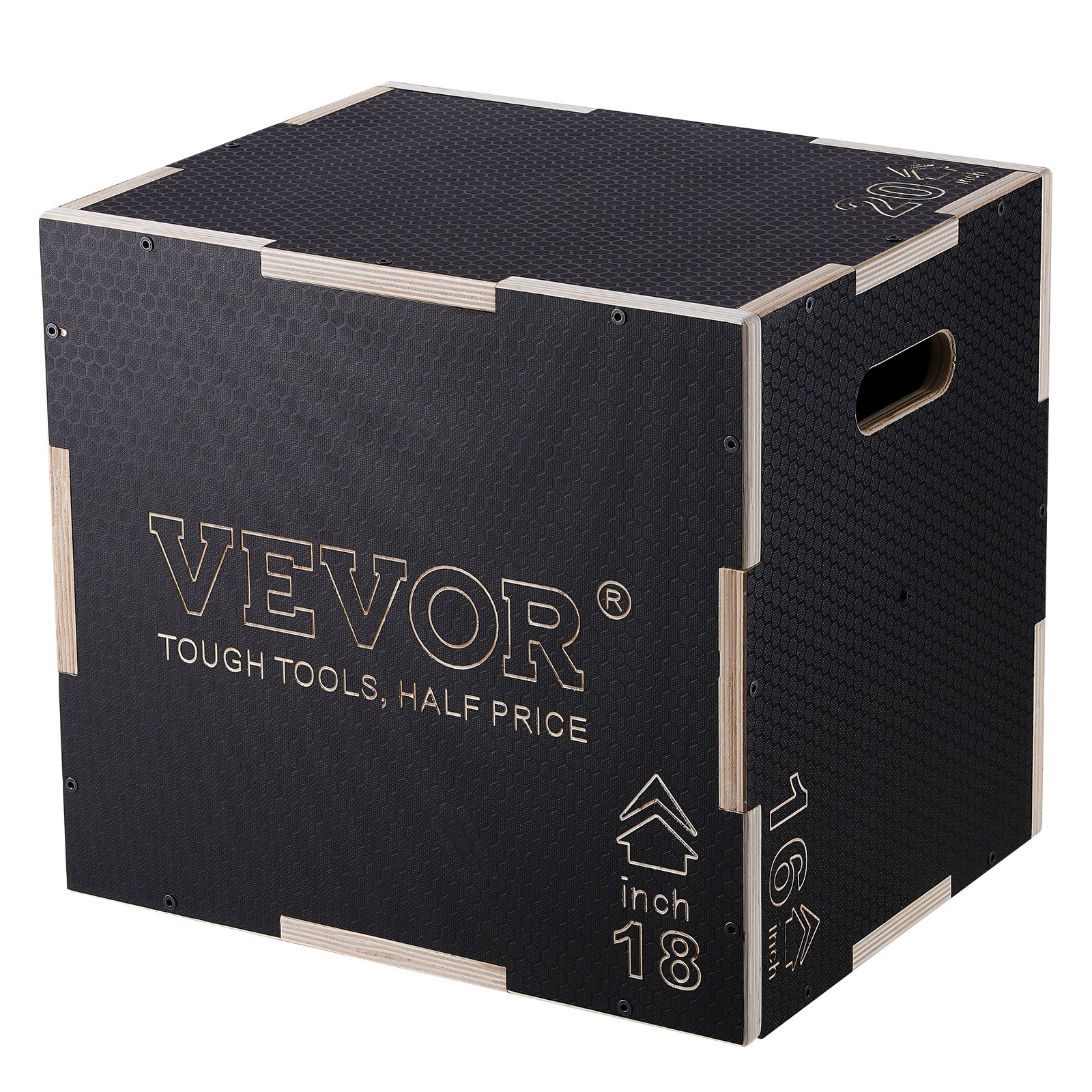 VEVOR 3-in-1 plyometrische jumpbox 20/18/16-inch plyobox, jumpbox, 204 kg laadvermogen, fitnessoefening, step-up box voor thuistraining, jumpkrachttraining, zwart, verstelbare hoogte