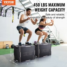 VEVOR 3 in 1 Plyometric Jump Box, 30/24/20 Inch Wooden Plyo Box, Platform & Jumping Agility Box, Anti-Slip Fitness Exercise Step Up Box for Home Gym Training, Conditioning Strength Training, Black