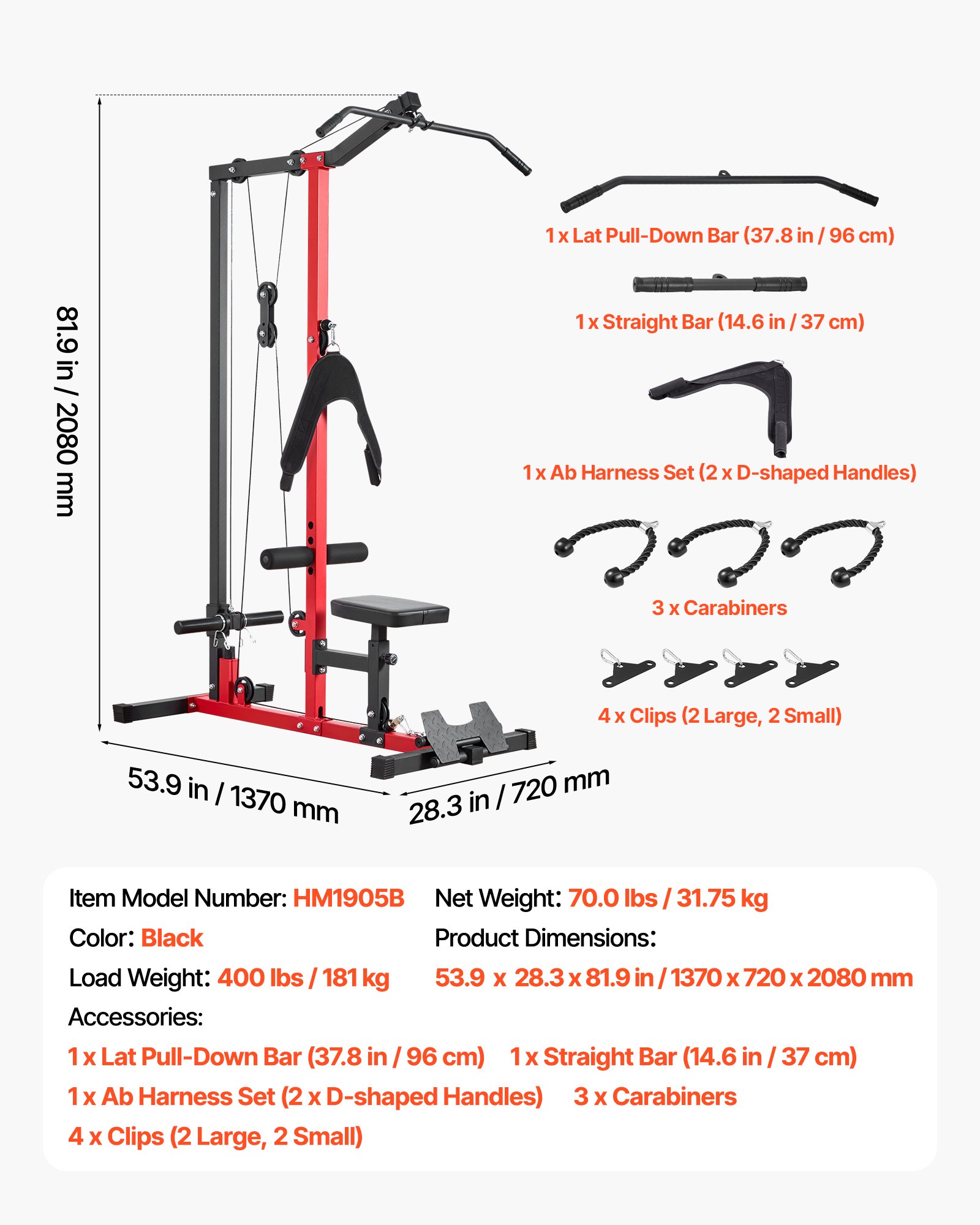 VEVOR Lat Pulldown Station, 3-in-1 Lat Pulldown Tower, Power Station met Lat Pulldown Bar & Cable Pulley, Draagvermogen tot 181 kg, Krachttraining voor Rug, Armen, Schouders, Buikspieren, Lat Pulldown Machine voor Thuisfitnesscentrum, Zwart