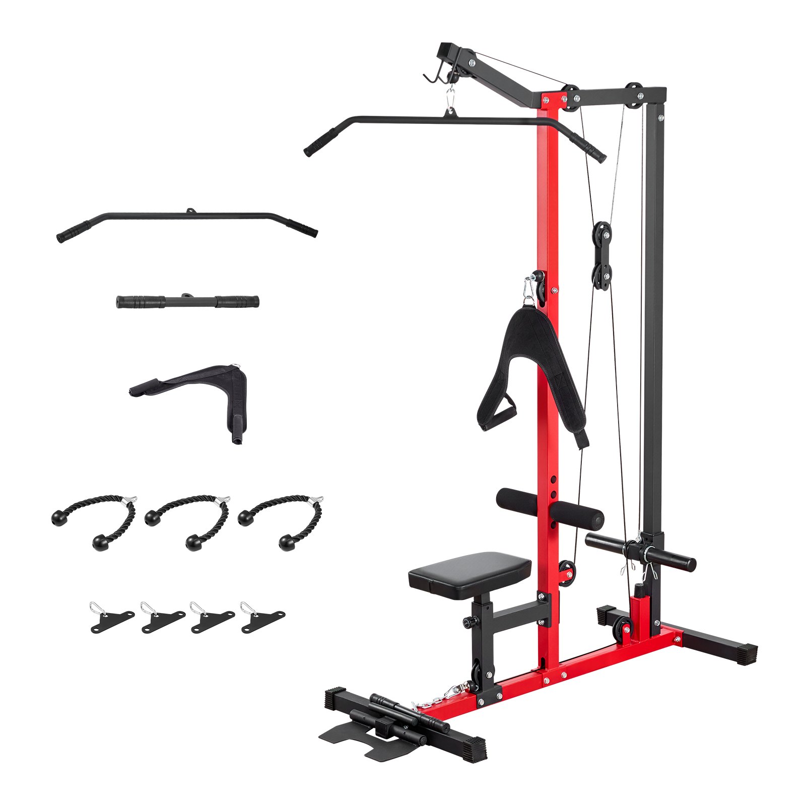 VEVOR Lat Pulldown Station, 3-in-1 Lat Pulldown Tower, Power Station met Lat Pulldown Bar & Cable Pulley, Draagvermogen tot 181 kg, Krachttraining voor Rug, Armen, Schouders, Buikspieren, Lat Pulldown Machine voor Thuisfitnesscentrum, Zwart