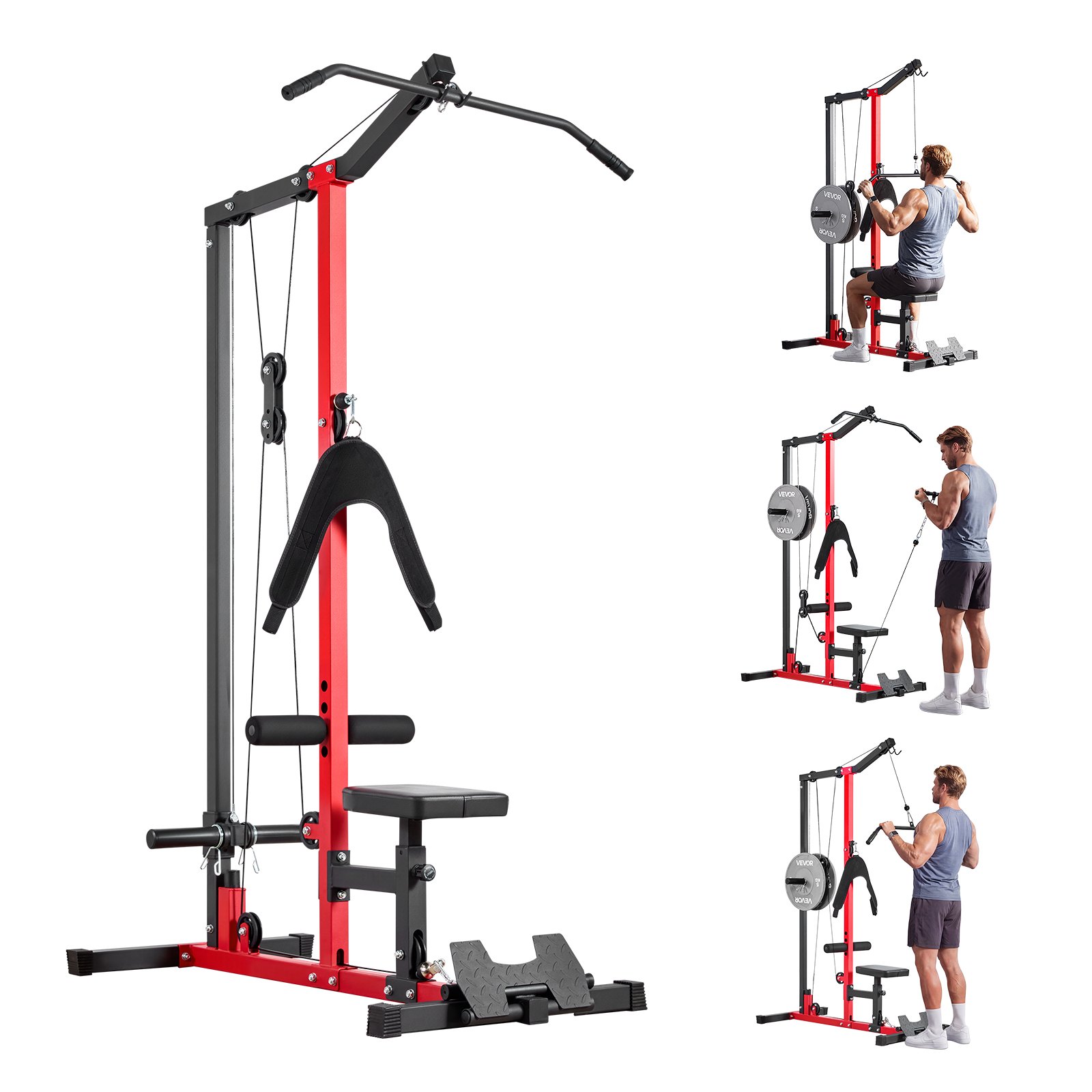 VEVOR Lat Pulldown Station, 3-in-1 Lat Pulldown Tower, Power Station met Lat Pulldown Bar & Cable Pulley, Draagvermogen tot 181 kg, Krachttraining voor Rug, Armen, Schouders, Buikspieren, Lat Pulldown Machine voor Thuisfitnesscentrum, Zwart