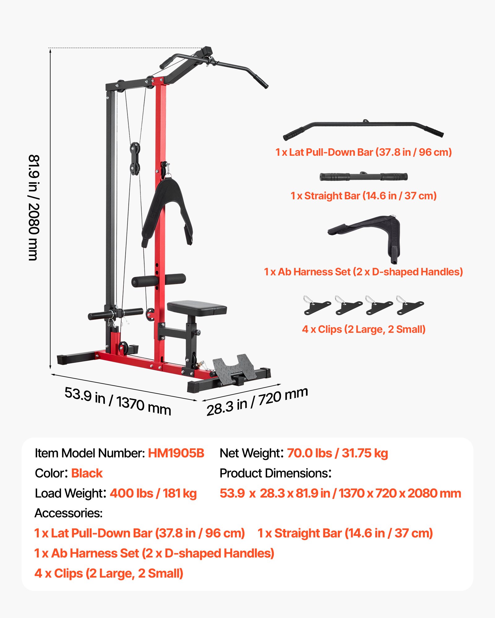 VEVOR Lat Pulldown Station, 3-in-1 Lat Pulldown Tower, Power Station met Lat Pulldown Bar & Cable Pulley, Draagvermogen tot 181 kg, Krachttraining voor Rug, Armen, Schouders, Buikspieren, Lat Pulldown Machine voor Thuisfitnesscentrum, Zwart