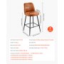 VEVOR Barkruk Barkruk 2 stuks (98 cm hoog) Keukenstoel met rugleuning en metalen frame, Bistrostoel (draagvermogen 136,1 kg) Keuken Eetkamer Keukeneiland Bar, Barkruk Keukenkruk Bruin