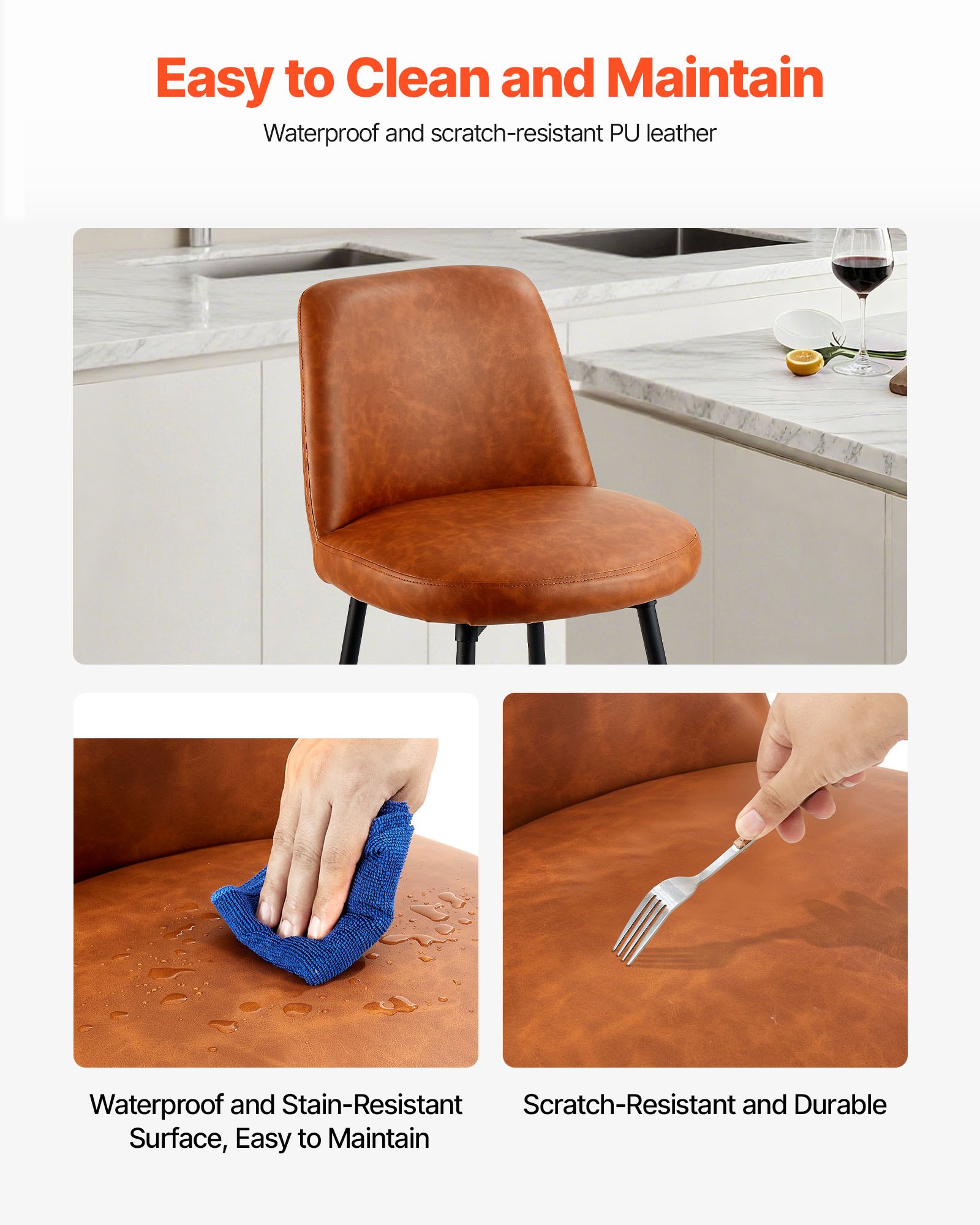 VEVOR Barkruk Barkruk 2 stuks (98 cm hoog) Keukenstoel met rugleuning en metalen frame, Bistrostoel (draagvermogen 136,1 kg) Keuken Eetkamer Keukeneiland Bar, Barkruk Keukenkruk Bruin