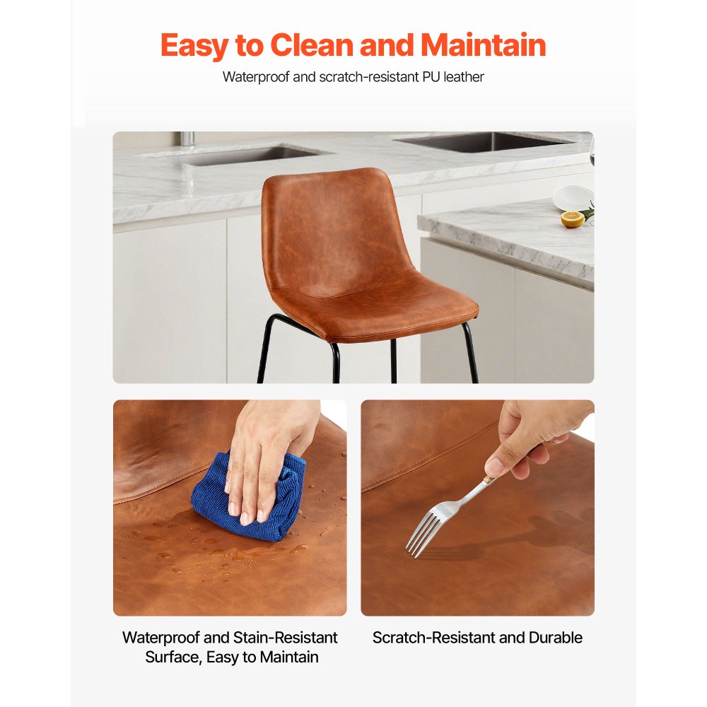VEVOR Barkrukken Set van 4 (945 mm hoog) Keukenstoelen PU-leren barkrukken met rugleuning en metalen frame, bistrostoel (draagvermogen 149,7 kg) Keuken Eetkamer Keuken Eiland Bar, Bruin