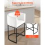 VEVOR Bar Stool Set of 3, 63cm Counter Height Stools, Counter Barstool with Backrest, Arm, Metal Frame, and Footrest, Accent Fabric Bar Chair, Island Barstools for Kitchen, Dining Room, White