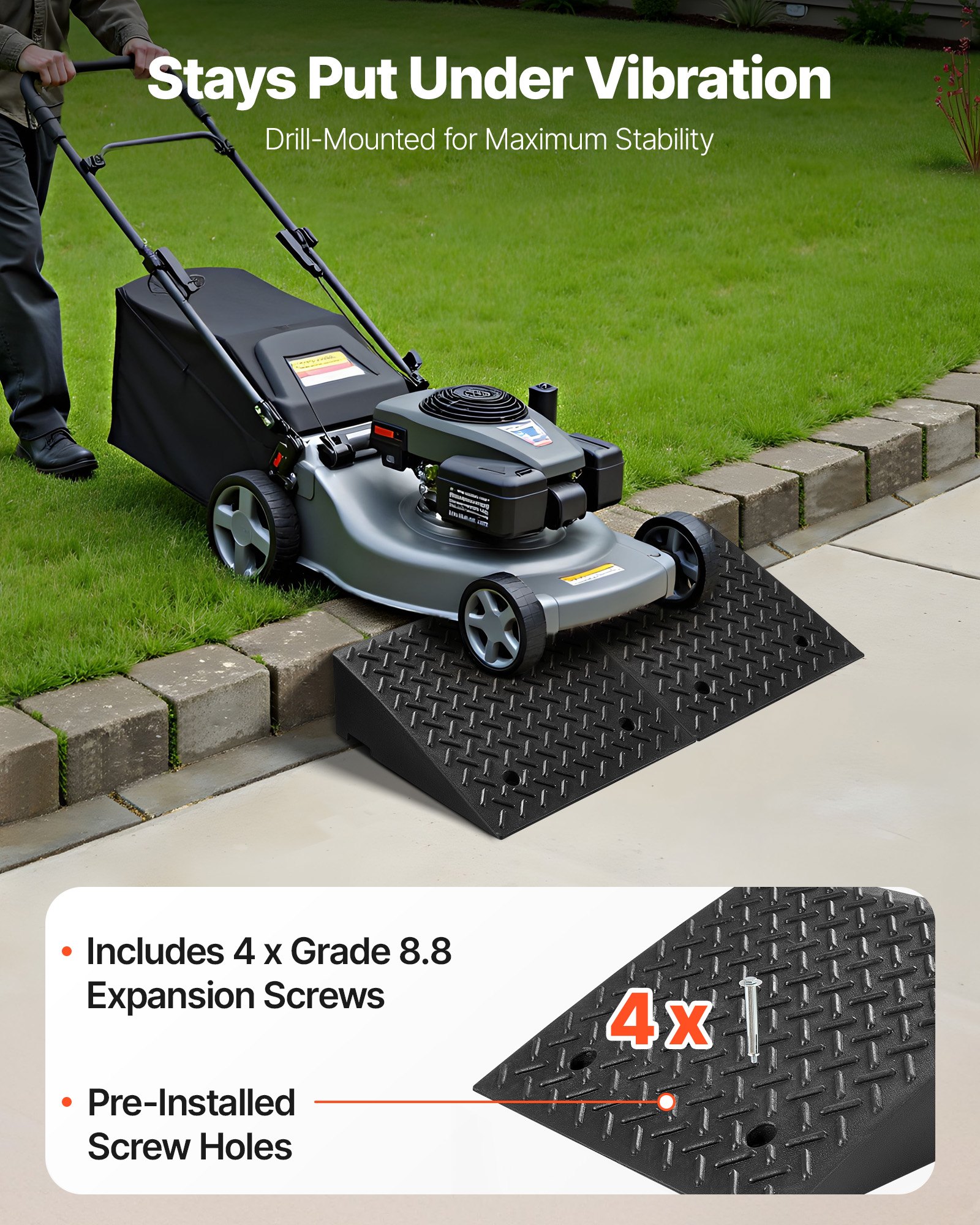 VEVOR Driveway Curb Ramp, 3.175 Tons Load Capacity, 17.8 cm Rise Height Heavy Duty Curbside Bridge Ramp with Drainage Tank for Wheelchairs, Strollers, Motorcycles, Cars, Lawn Mowers & Trailers, 2 Pack