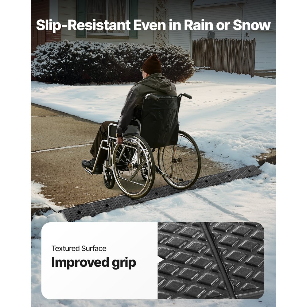 VEVOR Rubberen stoeprandhelling, 15T laadvermogen, 2-inch hoge, robuuste drempelhelling met afvoertank voor rolstoelen, kinderwagens, motoren, auto's, grasmaaiers en aanhangwagens, 2-pack