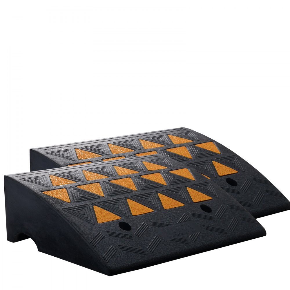 VEVOR 2x Drempelhelling Massief rubberen deur Drempelhelling Max. draagvermogen tot 15T Stoeprandhelling 49,1 x 37 x 15,2 cm Rolstoelhelling Toegangshelling Rubberen oprijplaat Geschikt voor oneffen terrein Stoepranden