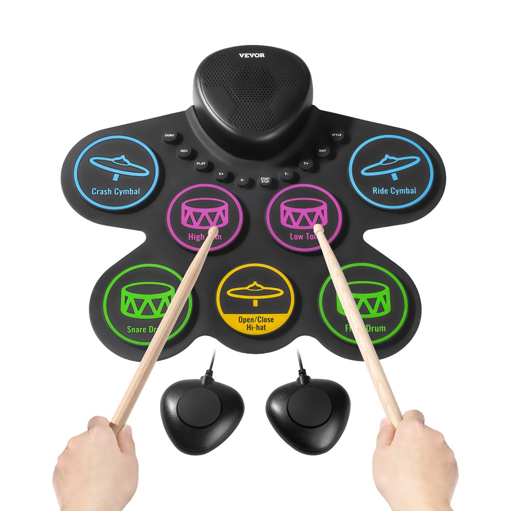 VEVOR Electric Drum Set, 7 Pads, Roll-up Drum Practice Pad, Electronic Drumset with Headphone