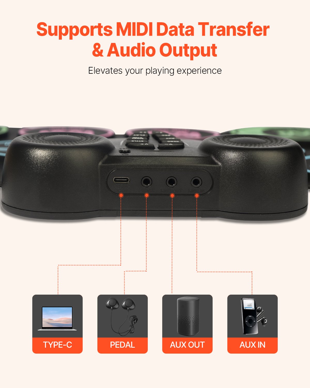 VEVOR elektronische drumset, 9 pads, met koptelefoonaansluiting, dubbele pedalen, drumstokken, geïntegreerde dubbele luidsprekers, MIDI, draagbaar instrumentspeelgoed voor kinderen vanaf 3 jaar