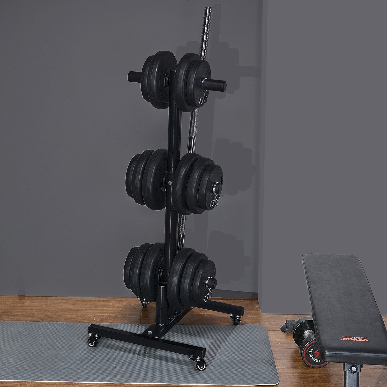 VEVOR Gewichtsschijfhouder Gewichtsschijfboom voor 2-inch gewichtsschijven, standaard gewichtsschijfboom, oprolbaar, gewichtsopslaghouder met een draagvermogen van 454 kg, opbergstandaard