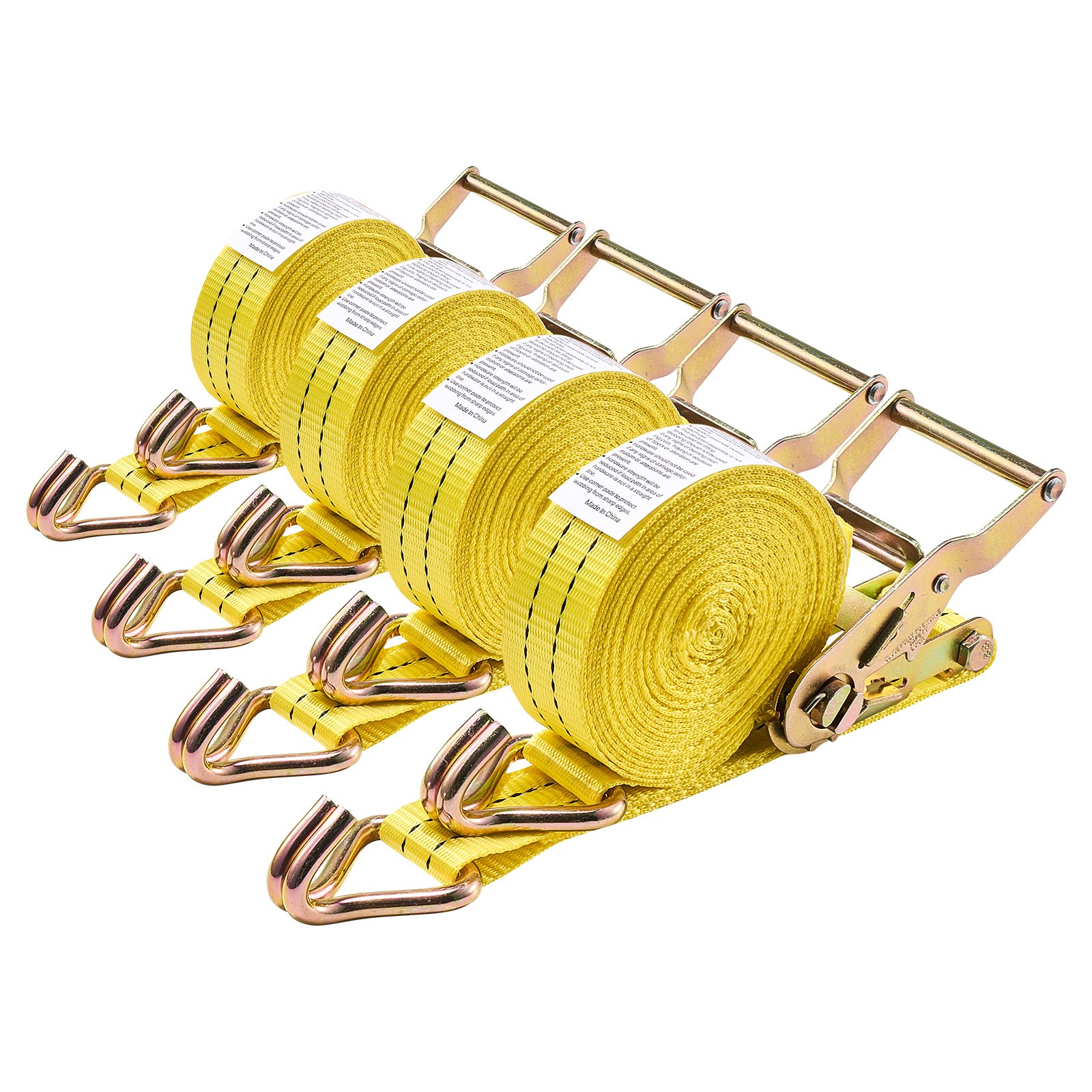 VEVOR Spanbanden, 38,1 x 6096 mm, Extra sterke spanbanden met dubbele J-haken, breeksterkte 2000 kg, Draagtas, Ratelmechanisme voor verhuizingen, aanhangers, motorfietsen, kajaks, autodaken, Set van 4