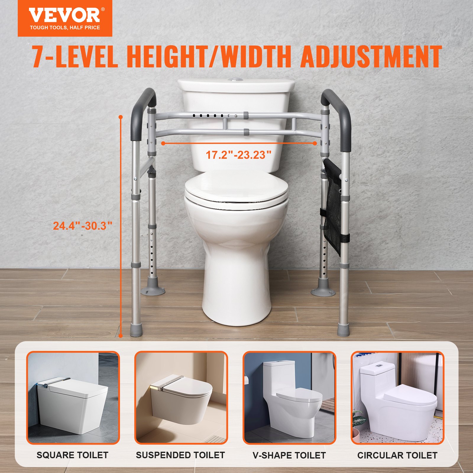 VEVOR Toilet Veiligheidsleuning Staande Hulp Toilet 136 kg Toiletzitting met Antislip Handgrepen, Toiletleuningen met Versterkte Aluminiumlegering Buis, voor Zwangere Vrouwen Gewond