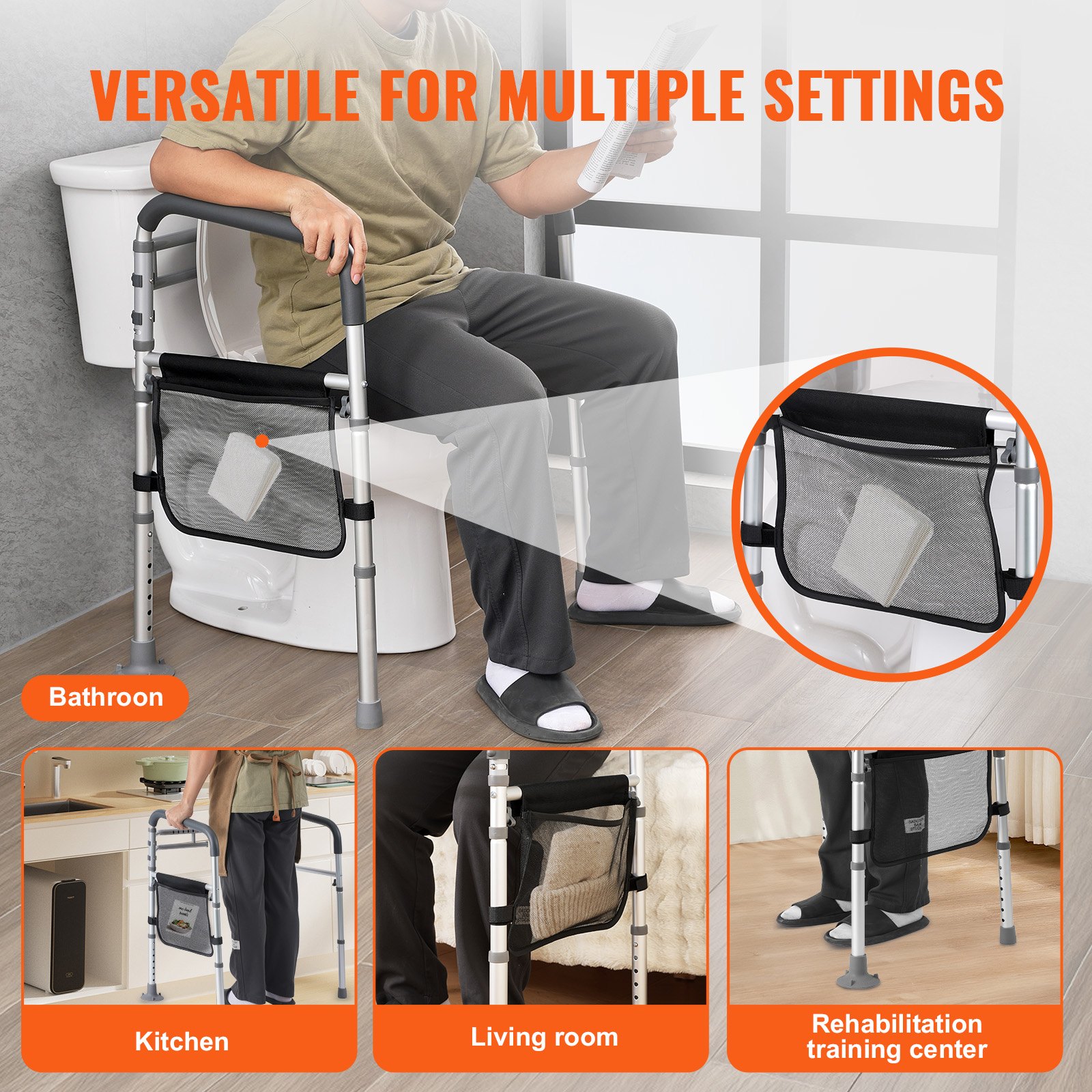VEVOR Toilet Veiligheidsleuning Staande Hulp Toilet 136 kg Toiletzitting met Antislip Handgrepen, Toiletleuningen met Versterkte Aluminiumlegering Buis, voor Zwangere Vrouwen Gewond