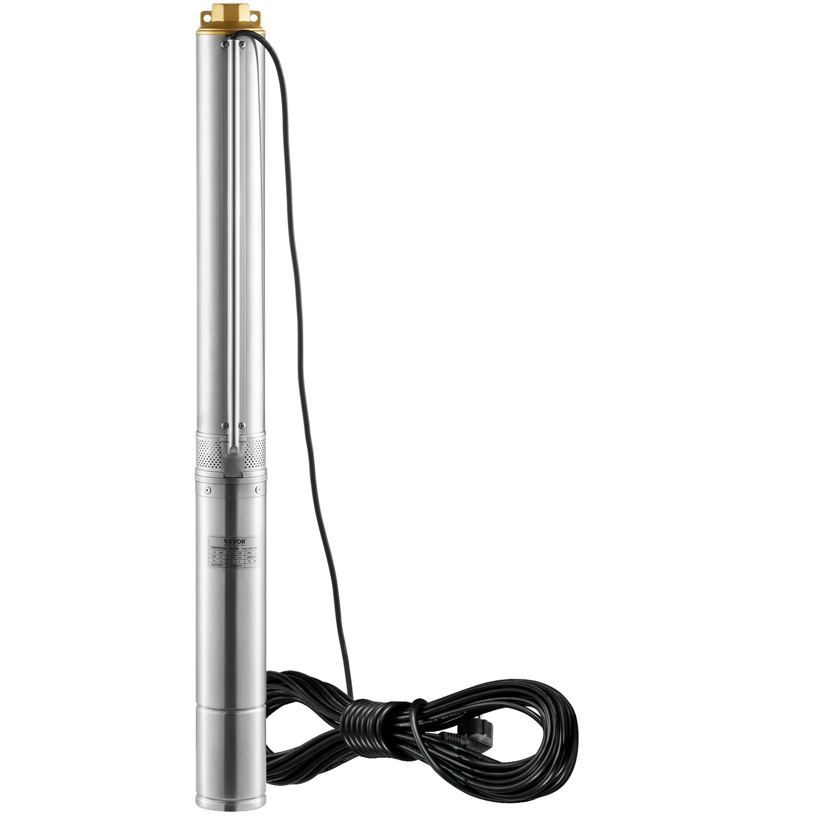 VEVOR Deep Well Submersible Pump, 1100W 230V 50Hz, 7.1 m³/h Max Flow 105 m Max Head with 19.4 m Electric Cord, Stainless Steel Water Pumps for Industrial Irrigation and Home Use, IP68 Waterproof Grade