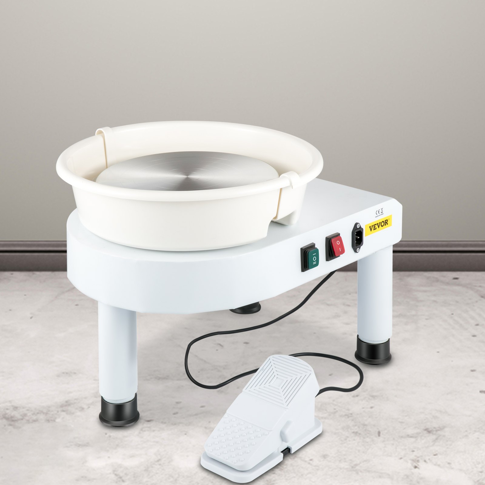 VEVOR Pottenbakkersschijf, 28cm Keramische Machine, 0-20cm Heftafel Keramische Wielvormmachine, 450W 0-300TPM Elektrisch Keramisch Wiel, 60dB Aardewerk Wiel Machine, Voetpedaal Afneembare Bekken, Wit