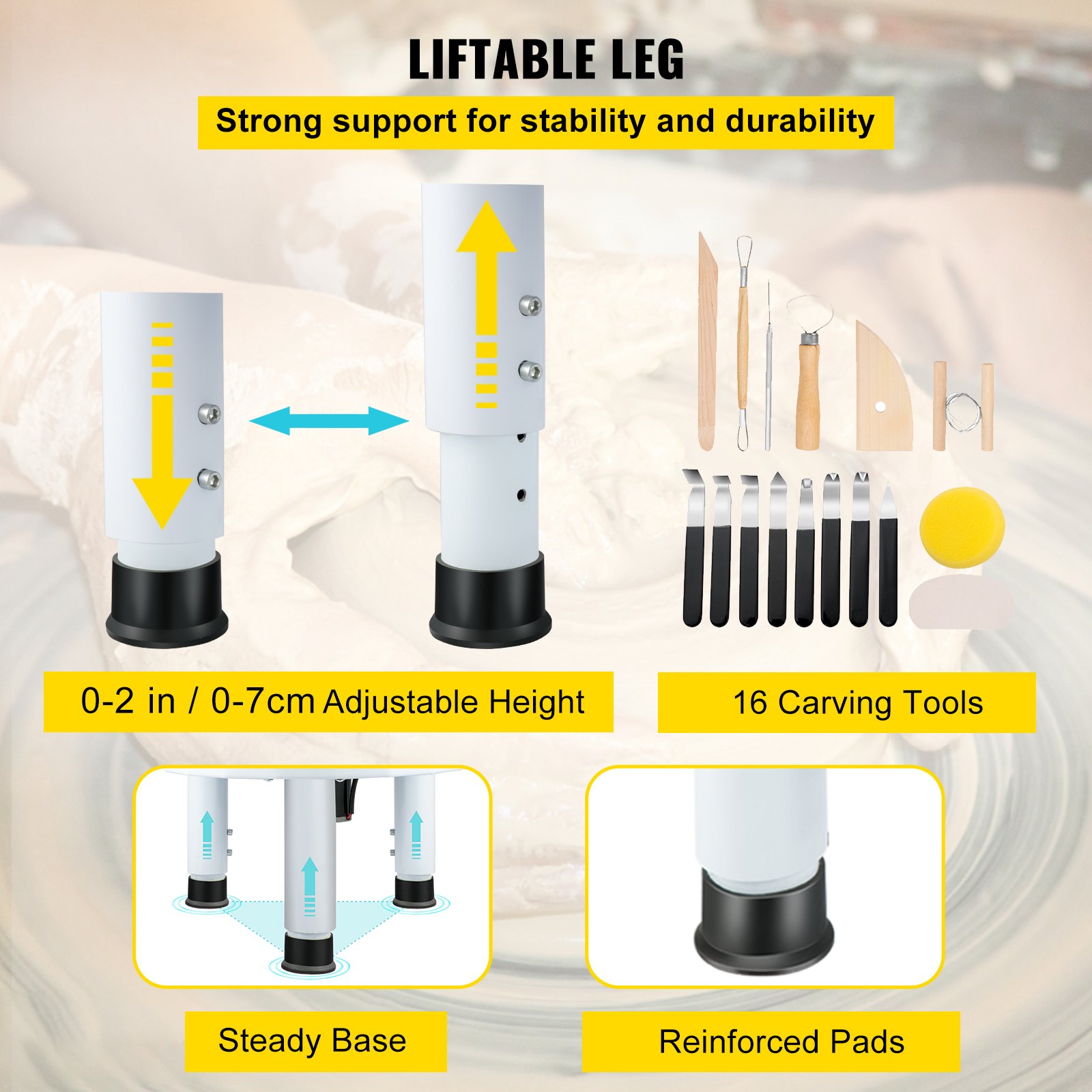 VEVOR Aardewerk Wiel 35 cm Keramisch Wiel, 450 W 0-300 omw/min Keramische Machine, 0-20 cm Heftafel Aardewerk Wiel Machine, met Voetpedaal & Afneembare Kom & Beeldhouwgereedschap Accessoirekit, Wit