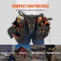 VEVOR tool belt with various tools, ideal for construction sites, farms, basements, and warehouses.