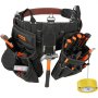 black VEVOR tool belt with hammer, pliers, screwdrivers, and assorted tools, featuring multiple pockets.