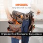 VEVOR tool belt with 19 pockets for organized and easy access to various tools.