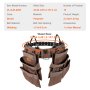 brown VEVOR tool belt with 19 pockets, adjustable waist size 32-54 in, made of polyester.