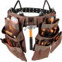 VEVOR Tool Belt, 19 Pockets, Adjusts from 32 Inches to 54 Inches, Polyester Heavy Duty Tool Pouch Bag, Detachable Tool Bag for Electrician, Carpenter, Handyman, Woodworker, Construction, Framer, Brown
