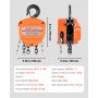 VEVOR 1T handkettingtakel, 3 m hefhoogte, zware kettingtakel met G80-ketting, handtakel, kettingtakel voor garages, magazijnen, automachines, oranje