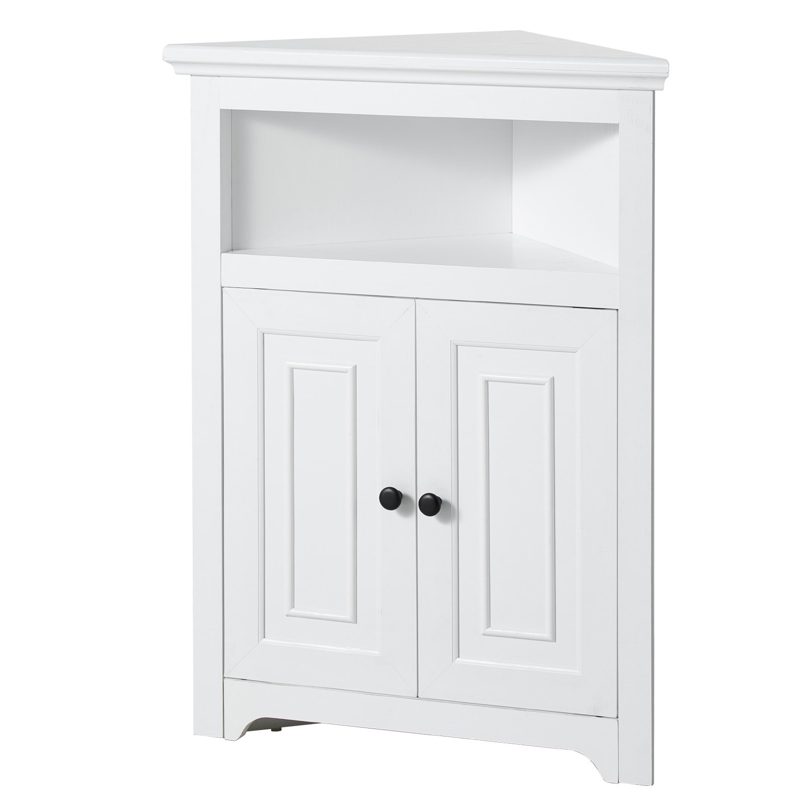 VEVOR 32" Corner Storage Cabinet, 3 Tiers Small Storage Cabinet with 2 Wooden Doors & Adjustable Shelves, Freestanding Corner Kitchen Cabinet for Living Room, Kitchen, Laundry Room, Bathroom, White
