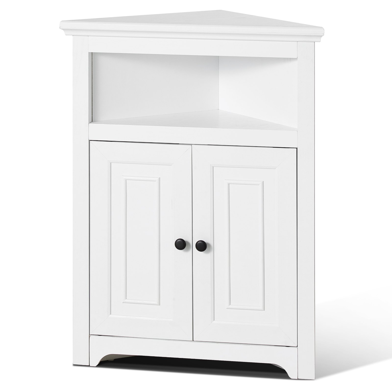VEVOR 32" Corner Storage Cabinet, 3 Tiers Small Storage Cabinet with 2 Wooden Doors & Adjustable Shelves, Freestanding Corner Kitchen Cabinet for Living Room, Kitchen, Laundry Room, Bathroom, White