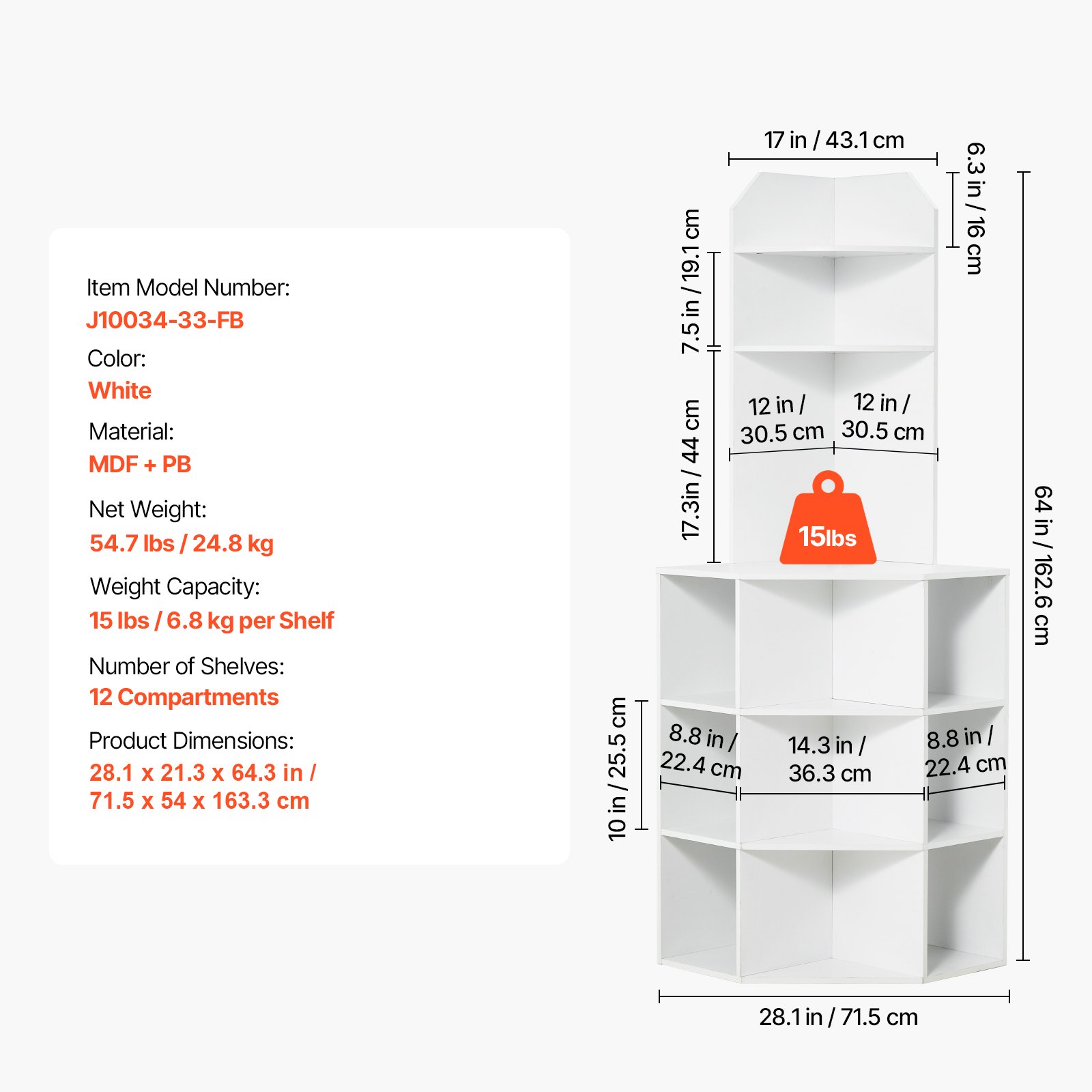VEVOR Hoekkast met 6 planken, Multifunctionele kast (1626 mm hoog) met USB-poorten en stopcontacten en verstelbare planken, Keukenkast voor Woonkamer Wasruimte