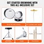 VEVOR kids drum set with drum kit, cymbals, adjustable drum throne, pedal, and drumsticks.