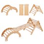 VEVOR pikler triangle set with ramp, arch, and climbing accessories in natural wood finish.