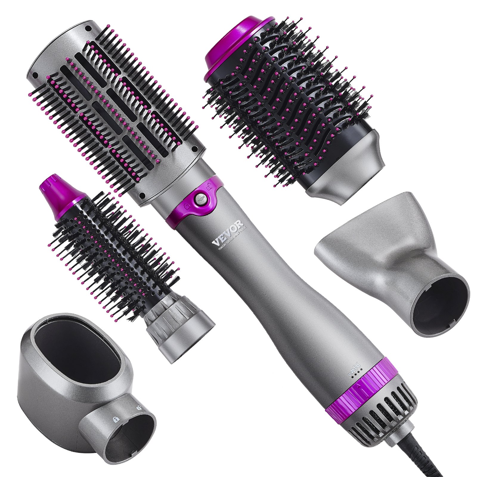 VEVOR Hair Air Styler and Dryer Brush, 5-in-1 Multi Hair Styler, Ionic Blow Dryer Brush with 3 Heat Settings, 3 Brushes & 2 Nozzles, High-Speed Hair Styling Tool for Volumizing Straightening Curling