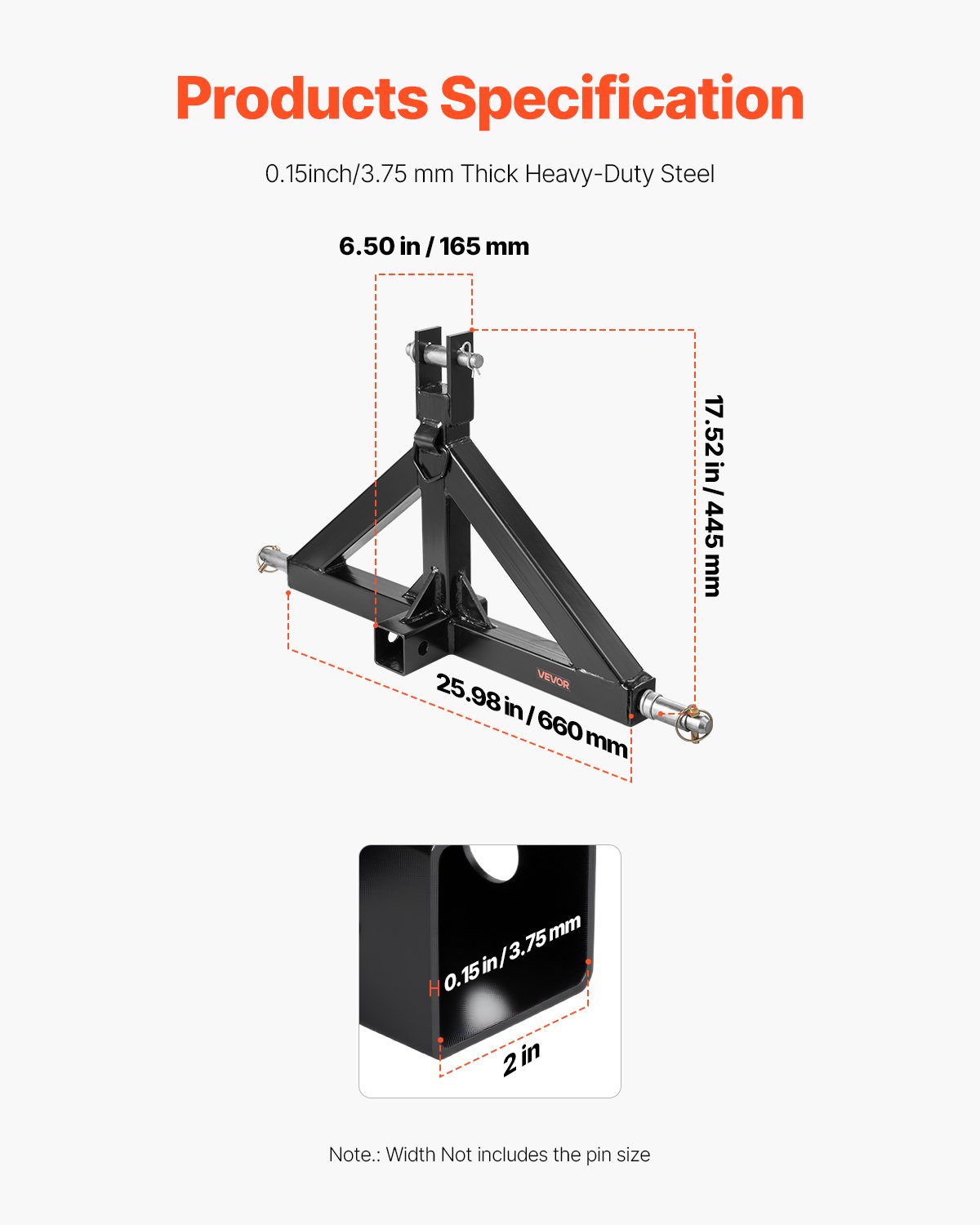 VEVOR 3 Point Hitch Receiver with 2 in Receiver, 3pt Quick Hitch Attachment, 3,000 lbs Capacity, Heavy Duty Tractor Tow Drawbar Adapter, Compatible with Kubota, Mahindra, John Deere, Massey Ferguson