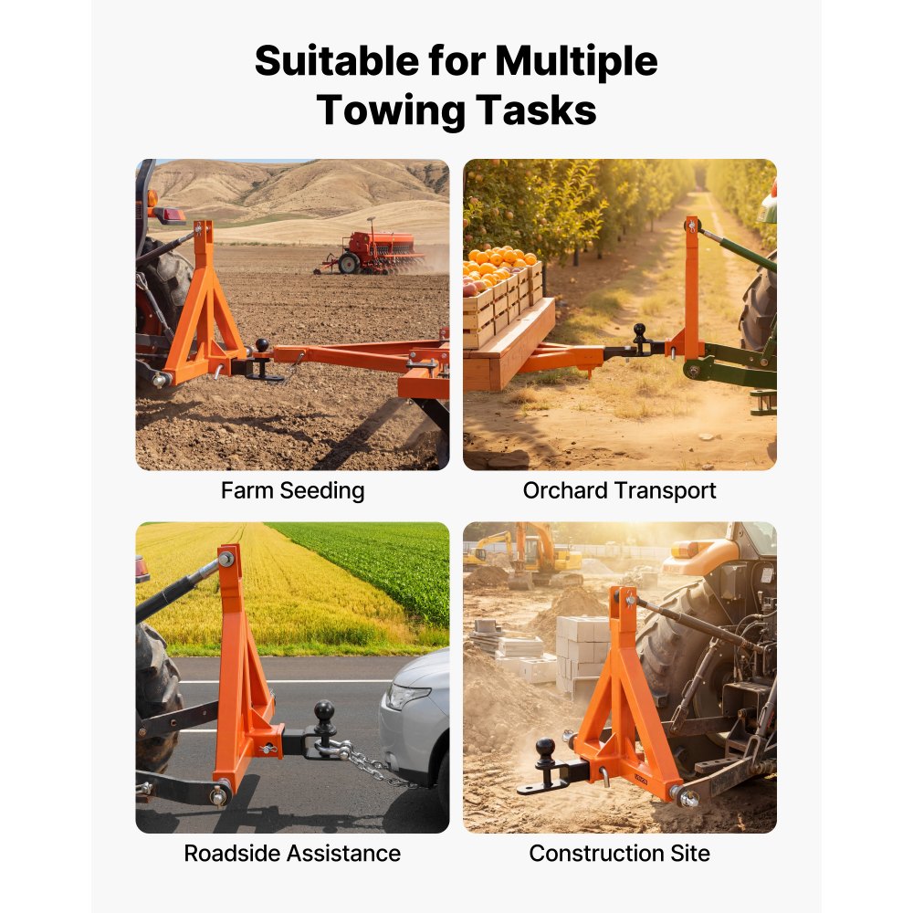 VEVOR 3 Point Trailer Hitch with 2" Receiver, 3 Pt Quick Hitch Attachment with Trailer Ball, Tractor Tow Drawbar Adapter, Fits Category 1, Kubota, Mahindra, Ford, Yanmar, John Deere, Massey Ferguson