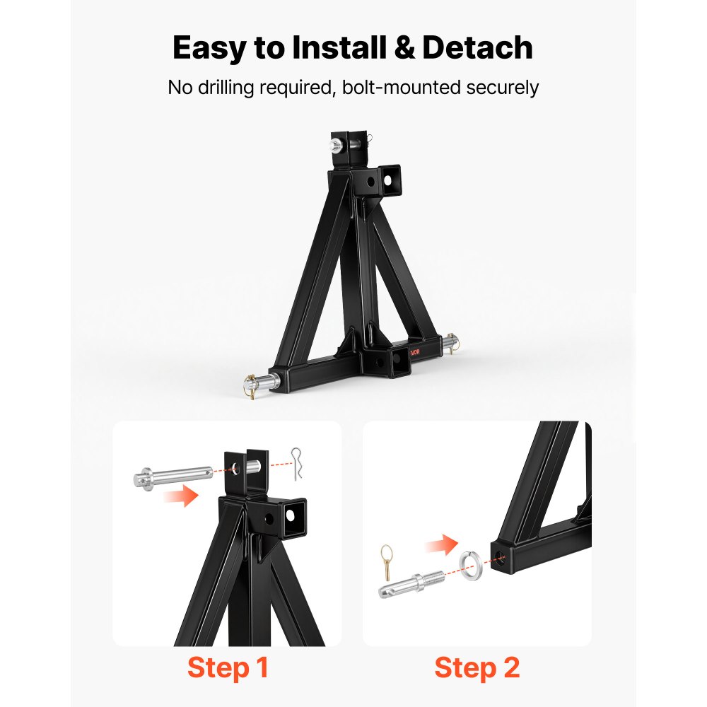 VEVOR driepuntsophanging met 2-inch montage, snelkoppeling, adapter voor tractordissel, compatibel met tractoren van categorie 1, geschikt voor diverse compacte tractoren, zwart