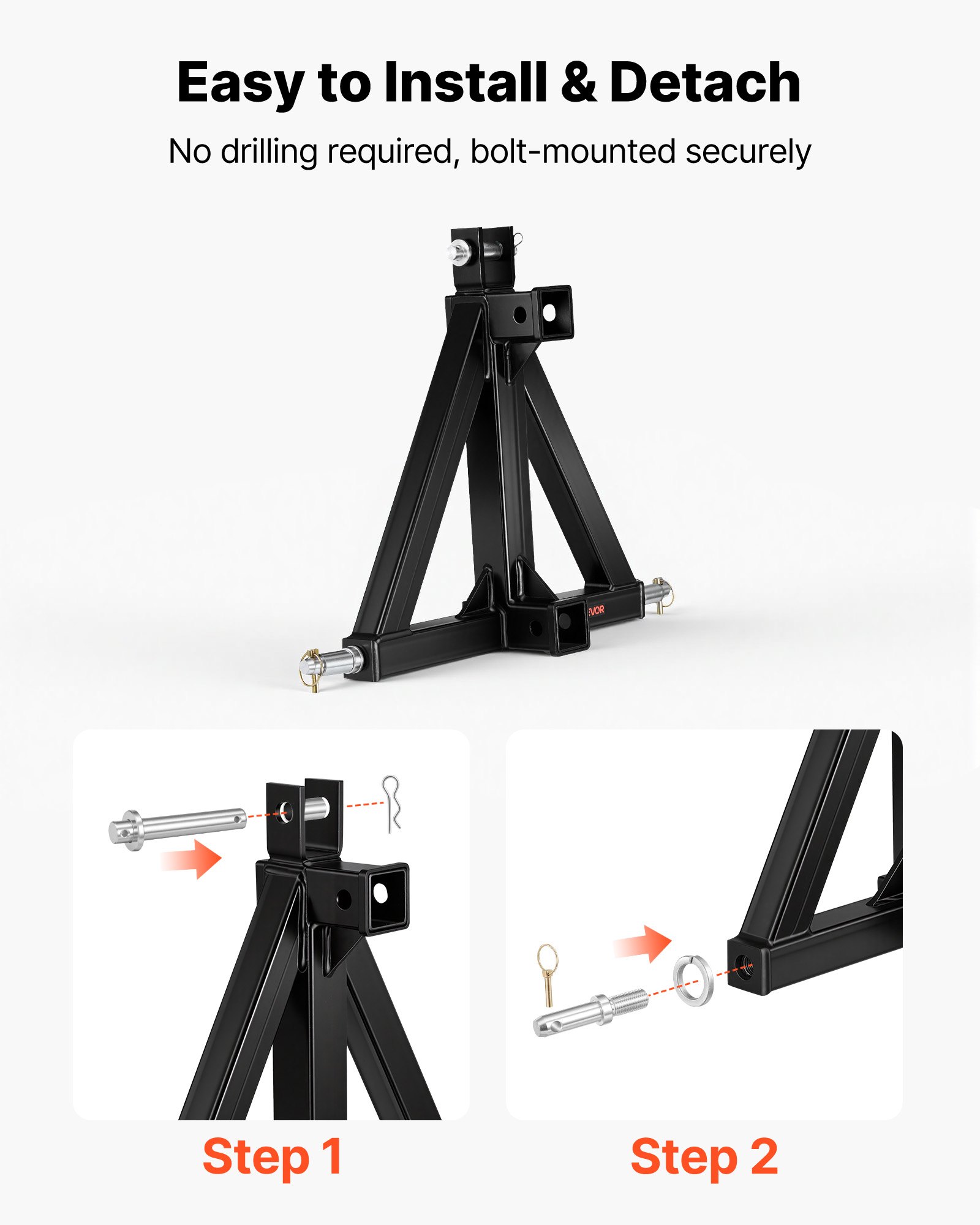 VEVOR driepuntsophanging met 2-inch montage, snelkoppeling, adapter voor tractordissel, compatibel met tractoren van categorie 1, geschikt voor diverse compacte tractoren, zwart