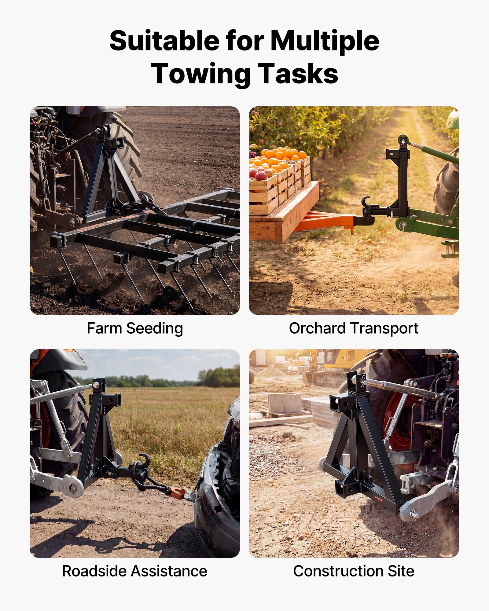 VEVOR driepuntsophanging met 2-inch montage, snelkoppeling, adapter voor tractordissel, compatibel met tractoren van categorie 1, geschikt voor diverse compacte tractoren, zwart
