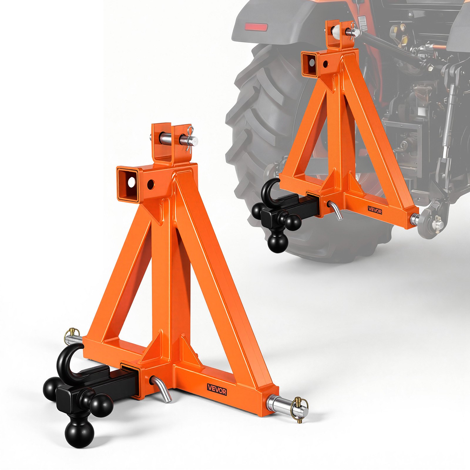 VEVOR driepuntsophanging met 2-inch montage, snelkoppeling met drie kogelkoppelingen, trekhaakadapter voor categorie 1, compatibel met diverse compacte tractoren, oranje