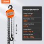 VEVOR Manual Chain Hoist, 1 Ton 2200 lbs Capacity 10 FT Come Along, G80 Galvanized Carbon Steel with Double-Pawl Brake, Auto Chain Leading & 360° Rotation Hook, for Garage Factory Dock