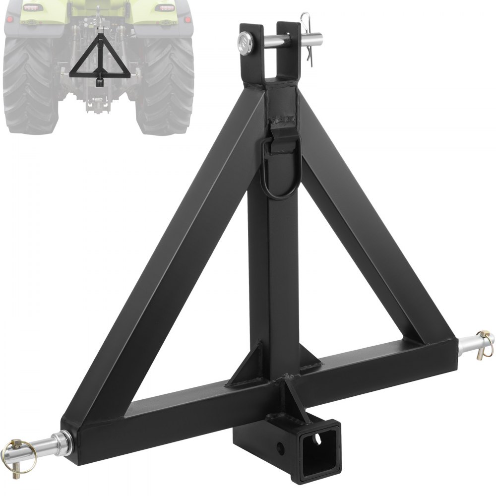VEVOR three-point trailer hitch 634x608x165mm three-point mount with 5.08cm trailer tractor field rail carbon steel three-point receiver for category 1 tractors