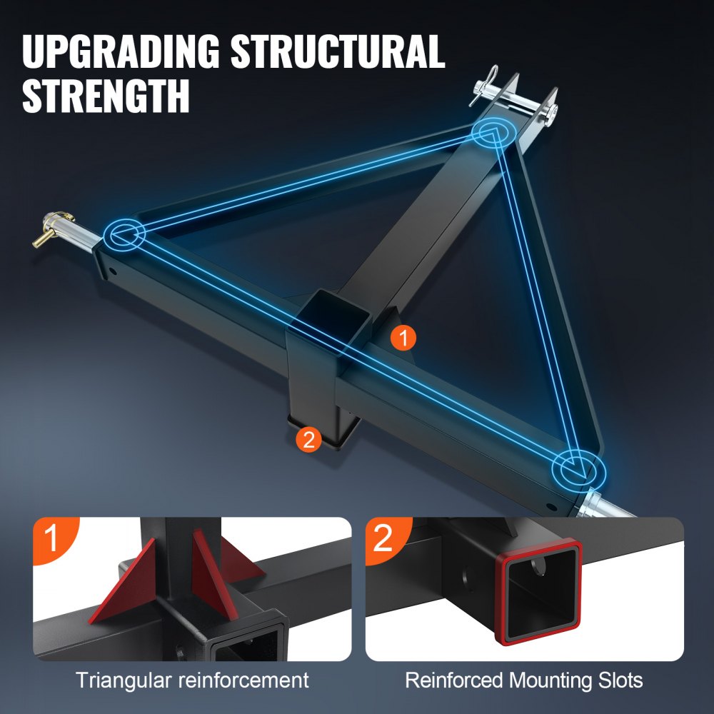 VEVOR driepunts trekhaak 540 x 533,3 x 165 mm driepuntsophanging met 5 cm aanhanger trekker veldrail koolstofstalen driepuntsontvanger voor categorie 1 trekkers