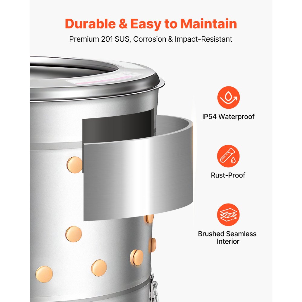 VEVOR Plukmachine voor gevogelte, 400 mm trommel, 500 W, 230 tpm, elektrische plukmachine met 114 zachte vingers en transportwielen, roestvrijstalen verenverwijderaar voor het verwerken van 1-2 kippen.