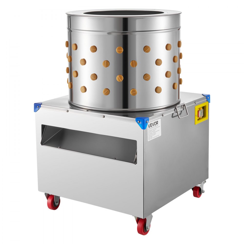 VEVOR pluimveeplukmachine, trommeldiameter 50 cm, 2 pk, 275 tpm, plukmachine met 106 vingers en transportwielen, roestvrijstalen verenverwijderaar voor het verwerken van 2 tot 4 kippen.
