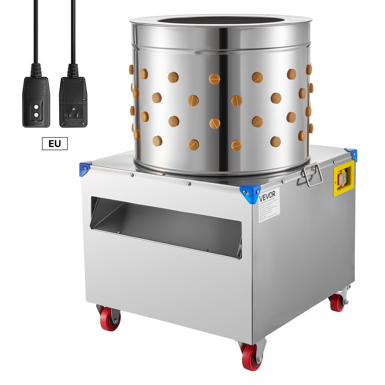 VEVOR pluimveeplukmachine, trommeldiameter 50 cm, 2 pk, 275 tpm, plukmachine met 106 vingers en transportwielen, roestvrijstalen verenverwijderaar voor het verwerken van 2 tot 4 kippen.