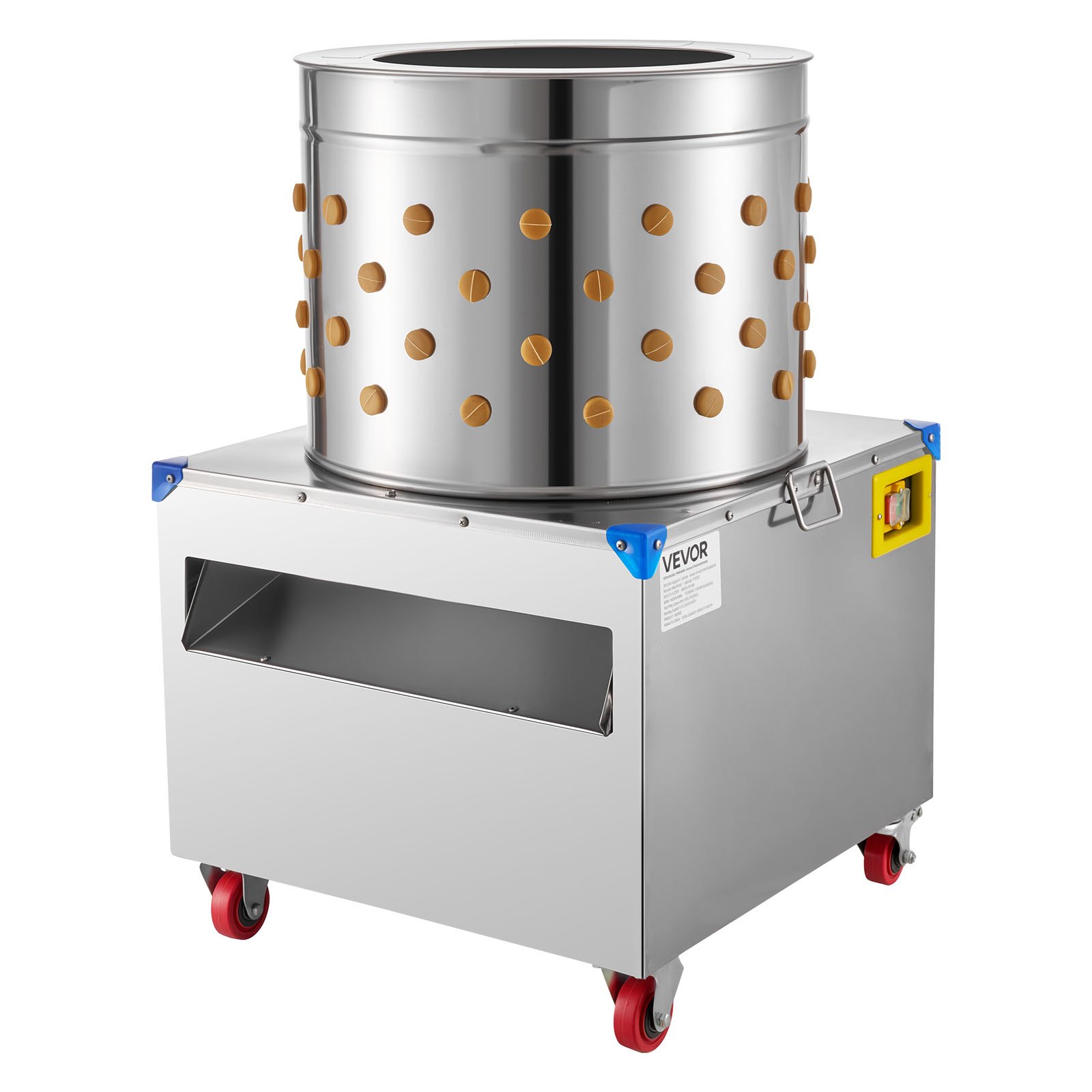 VEVOR pluimveeplukmachine, trommeldiameter 50 cm, 2 pk, 275 tpm, plukmachine met 106 vingers en transportwielen, roestvrijstalen verenverwijderaar voor het verwerken van 2 tot 4 kippen.