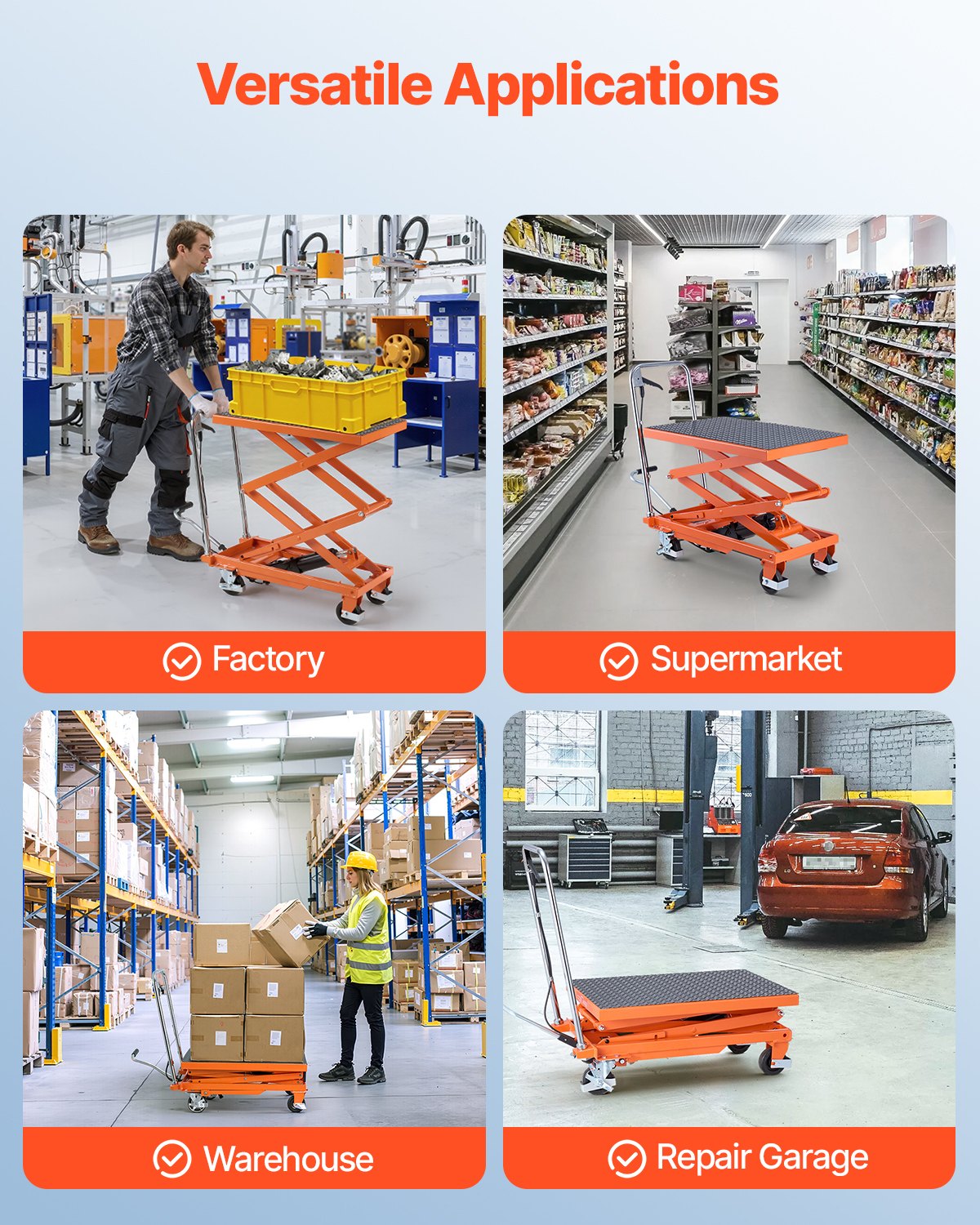 VEVOR hydraulische heftafelwagen, 226,8 kg laadvermogen, 300-1200 mm hefhoogte, schaarhefwagen met 4 wielen en antislipbodem, mobiele heftafel voor materiaalbehandeling en transport